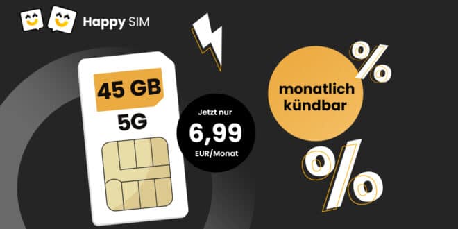 monatlich kündbar - 45GB Allnet Flat nur 6.99 Euro monatlich