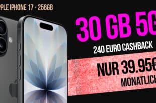 iPhone 17 für einmalig 149 Euro mit 30GB Telekom Allnet Flat und 240 Euro Cashback nur 39.95 Euro monatlich