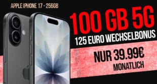 iPhone 17 für einmalig 169 Euro mit 100GB Allnet Flat und 125 Euro Wechselbonus nur 39.99 Euro monatlich
