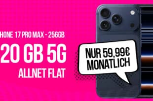iPhone 17 Pro Max für einmalig 99 Euro mit 120GB Telekom Allnet Flat und 50 Euro Wechselbonus für 59.99 Euro monatlich