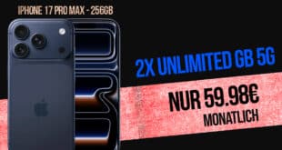iPhone 17 Pro Max für einmalig 199 Euro mit 2x o2 unlimited Allnet Flat nur 59.98 Euro monatlich