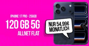 iPhone 17 Pro für einmalig 49 Euro mit 120GB Telekom Allnet Flat und 50 Euro Wechselbonus für 54.99 Euro monatlich