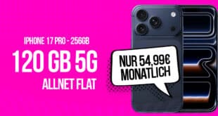 iPhone 17 Pro für einmalig 49 Euro mit 120GB Telekom Allnet Flat und 50 Euro Wechselbonus für 54.99 Euro monatlich