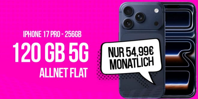 iPhone 17 Pro für einmalig 49 Euro mit 120GB Telekom Allnet Flat und 50 Euro Wechselbonus für 54.99 Euro monatlich