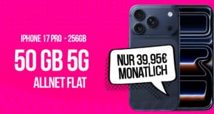 iPhone 17 Pro für einmalig 479 Euro mit 50GB Telekom Allnet Flat und 150 Euro Wechselbonus nur 39.95 Euro monatlich