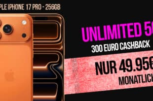 iPhone 17 Pro 256GB für einmalig 399 Euro mit Telekom unlimited Allnet Flat und 300 Euro Cashback nur 49.95 Euro monatlich