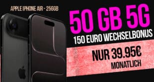 iPhone Air für einmalig 189 Euro mit 50GB Allnet Flat und 150 Euro Wechselbonus nur 39.95 Euro monatlich