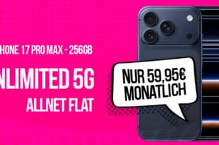 iPhone 17 Pro Max für einmalig 99 Euro mit Telekom unlimited Allnet Flat und 100€ Online Bonus nur 59.95 Euro monatlich