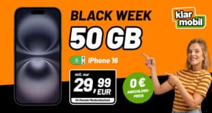 iPhone 16 für einmalig 49.99 Euro Allnet Flat 50 GB nur 29.99 Euro monatlich - kein Anschlusspreis
