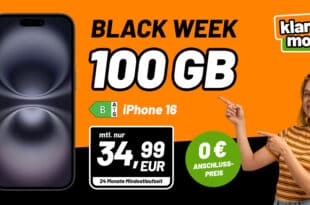 iPhone 16 für einmalig 74.99 Euro mit 100GB Allnet Flat nur 34.99 Euro monatlich – kein Anschlusspreis