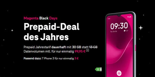 MagentaMobil Prepaid Jahrestarif - 360GB Allnet Flat nur 99.95 Euro + T Phone 3 für einmalig nur 3 Euro gibt es auf Wunsch dazu