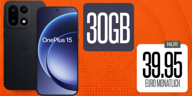 OnePlus 15 512GB für einmalig 229.95 Euro mit 30GB Allnet Flat und 240 Euro Cashback nur 39.95 Euro monatlich