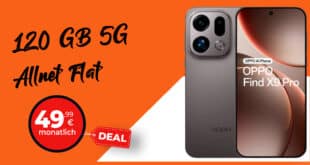OPPO Find X9 Pro mit Vertrag - 512GB für einmalig 259 Euro mit 120GB Allnet Flat und 150 Euro Wechselbonus nur 49.99 Euro monatlich