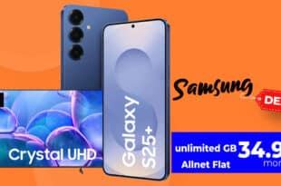 Samsung Galaxy S25+ & 55 Zoll TV (oder andere Zugabe) für einmalig 249 Euro mit unlimited Allnet Flat und 150 Euro Bonus nur 34.99 Euro monatlich