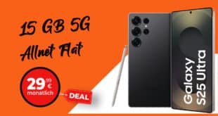 Samsung Galaxy S25 Ultra für einmalig 219 Euro mit 15GB Allnet Flat und 100 Euro Wechselbonus nur 29.99 Euro monatlich