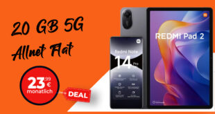 Xiaomi Redmi Note 14 Pro 5G & Redmi Pad 2 für einmalig 25 Euro mit 20GB Allnet Flat nur 23.99 Euro monatlich