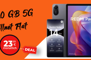 Xiaomi Redmi Note 14 Pro 5G & Redmi Pad 2 für einmalig 25 Euro mit 20GB Allnet Flat nur 23.99 Euro monatlich