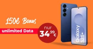 Samsung Galaxy S25+ (S25Plus) mit unlimited Allnet Flat und 150 Euro Guthaben nur 34.99 Euro monatlich