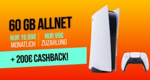 PS5 Sony Playstation 5 Slim Disc Edition für einmalig 99 Euro mit 60GB Allnet Flat und 200 Euro Cashback nur 19.99 Euro monatlich