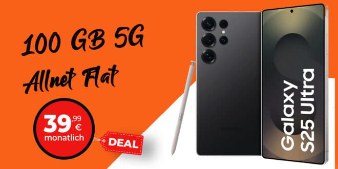 Samsung Galaxy S25 Ultra für einmalig 49 Euro mit 100GB Allnet Flat nur 39.99 Euro monatlich