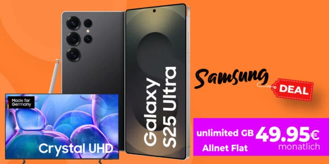 Samsung Galaxy S25 Ultra 1TB & 50 Zoll TV (oder andere Zugabe) für einmalig 479 Euro mit Telekom unlimited Allnet Flat und 240 Euro Cashback nur 49.95 Euro monatlich