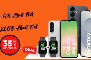 Samsung Galaxy S25 & Galaxy A56 & 2x Galaxy Fit3 mit 30GB Allnet Flat und 20GB Allnet Flat nur 35.98 Euro monatlich