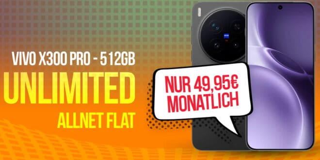vivo X300 Pro mit Vertrag - 512GB für einmalig 409 Euro mit Telekom unlimited Allnet Flat und 150 Euro Wechselbonus nur 49.95 Euro monatlich
