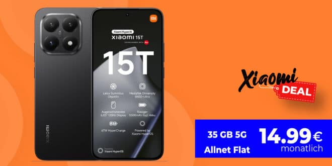 Xiaomi 15T für einmalig 69 Euro mit 35GB Allnet Flat und 30 Euro Wechselbonus nur 14.99 Euro monatlich
