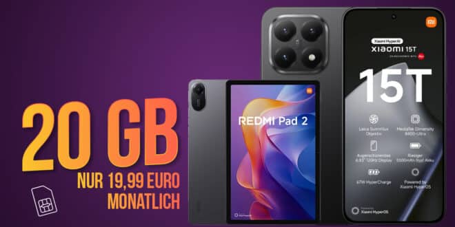 Xiaomi 15T & Xiaomi Redmi Pad 2 mit 20GB Allnet Flat und 50 Euro Wechselbonus nur 19.99 Euro monatlich