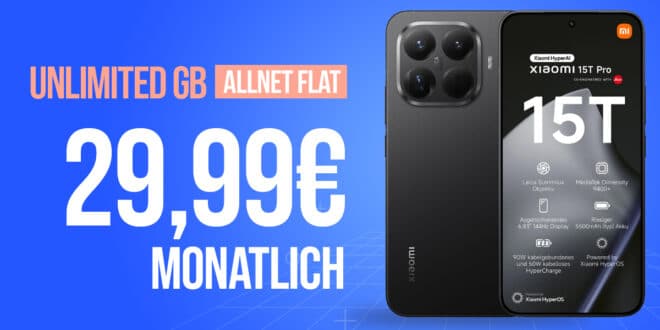 Xiaomi 15T Pro mit Vertrag - 512GB für einmalig 89.99 Euro mit o2 unlimited on Demand Allnet Flat und 150 Euro Bonus nur 29.99 Euro monatlich