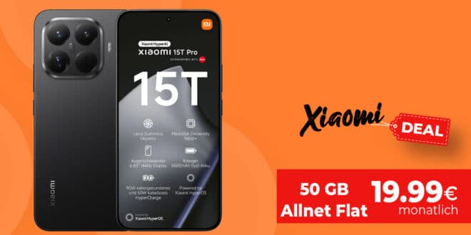 Xiaomi 15T Pro 512GB mit 50GB Allnet Flat nur 19.99 Euro monatlich