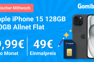 Tages-Deal - iPhone 15 für einmalig 49 Euro mit 50GB Allnet Flat und 150 Euro Wechselbonus nur 29.99 Euro monatlich