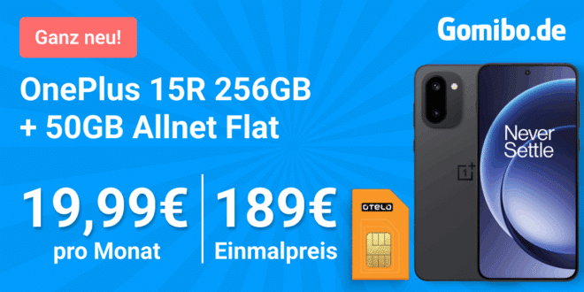 OnePlus 15R 256GB mit Vertrag - für einmalig 189 Euro mit 50GB Allnet Flat nur 19.99 Euro monatlich