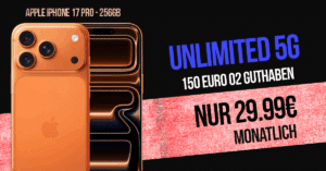 iPhone 17 Pro 256GB für einmalig 499 Euro mit o2 unlimited on demand und 150€ Guthaben nur 29.99 Euro monatlich