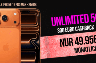iPhone 17 Pro Max für einmalig 649 Euro mit Telekom unlimited Allnet Flat und 300 Euro Cashback nur 49.95 Euro monatlich