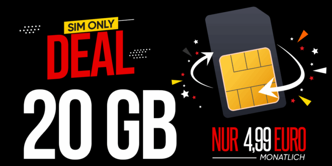 monatlich kündbar - 20GB Allnet Flat nur 4.99 Euro monatlich - Dank Cashback 6 Monate kostenlos