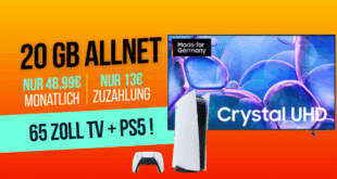 Samsung UHD 4K 65 Zoll TV & PS5 PlayStation 5 Digital Slim mit 20GB 5G Allnet Flatrate nur 48.99 Euro monatlich