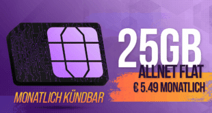 monatlich kündbar - 25GB Allnet Flat nur 5.49 Euro monatlich