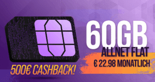 60GB Allnet Flat für 22.98 Euro monatlich mit 500 Euro Cashback