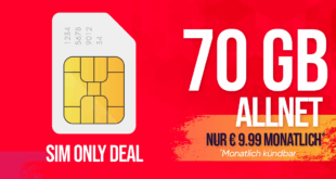 monatlich kündbar im Vodafone Netz – 70GB Allnet Flat nur 9.99 Euro monatlich
