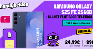 Samsung Galaxy S25 FE 256GB für einmalig 89 Euro mit 50GB Allnet Flat und 150 Euro Wechselbonus nur 24.99 Euro monatlich