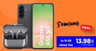 Samsung Galaxy A56 256GB & Galaxy Buds3 Pro mit 2x 15GB Allnet Flat nur 13.98 Euro monatlich