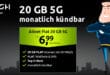 monatlich kündbar - 20GB 5G Allnet Flat im Vodafone Netz nur 6.99 Euro monatlich - kein Anschlusspreis