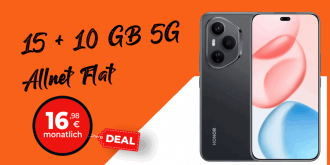 Honor 400 Pro 512GB mit 15GB Allnet Flat (+10GB extra SIM) nur 16.98 Euro monatlich
