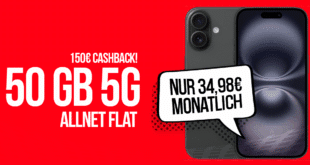 iPhone 17 für einmalig 229 Euro mit 50GB Allnet Flat (+10GB extra SIM) und 150 Euro Cashback nur 34.98 Euro monatlich