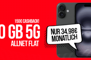 iPhone 17 für einmalig 149 Euro mit 50GB Allnet Flat (+10GB extra SIM) und 150 Euro Cashback nur 34.98 Euro monatlich