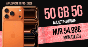 iPhone 17 Pro für einmalig 299 Euro mit 50GB Allnet Flat (+10GB extra SIM) nur 54.98 Euro monatlich