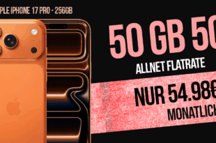 iPhone 17 Pro für einmalig 299 Euro mit 50GB Allnet Flat (+10GB extra SIM) nur 54.98 Euro monatlich