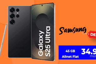 Samsung Galaxy S25 Ultra 256GB für einmalig 249 Euro mit 45GB Allnet Flat und 100 Euro Wechselbonus bei Rufnummernmitnahme nur 34.99 Euro monatlich
