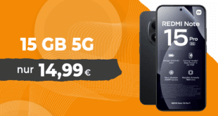 Xiaomi Redmi Note 15 Pro für einmalig 45 Euro mit 15GB Allnet Flat nur 14.99 Euro monatlich